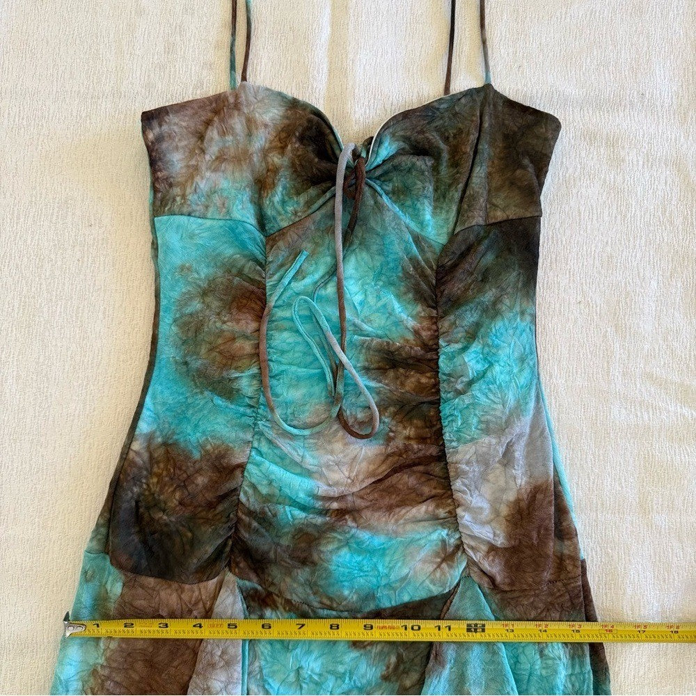 Turquoise Brown Tie Dye Slip Dress