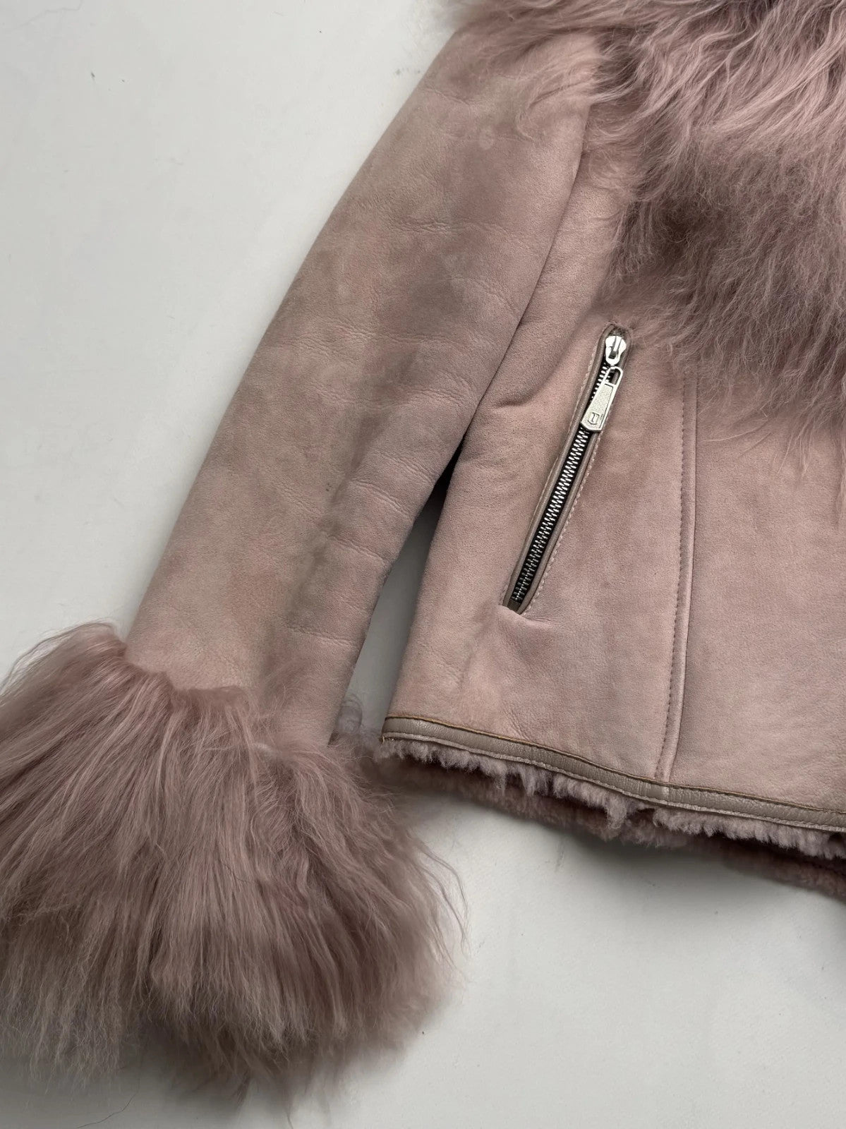 Vintage Sheepskin Shearling Leather Jacket Fur Trim Women's Size Small