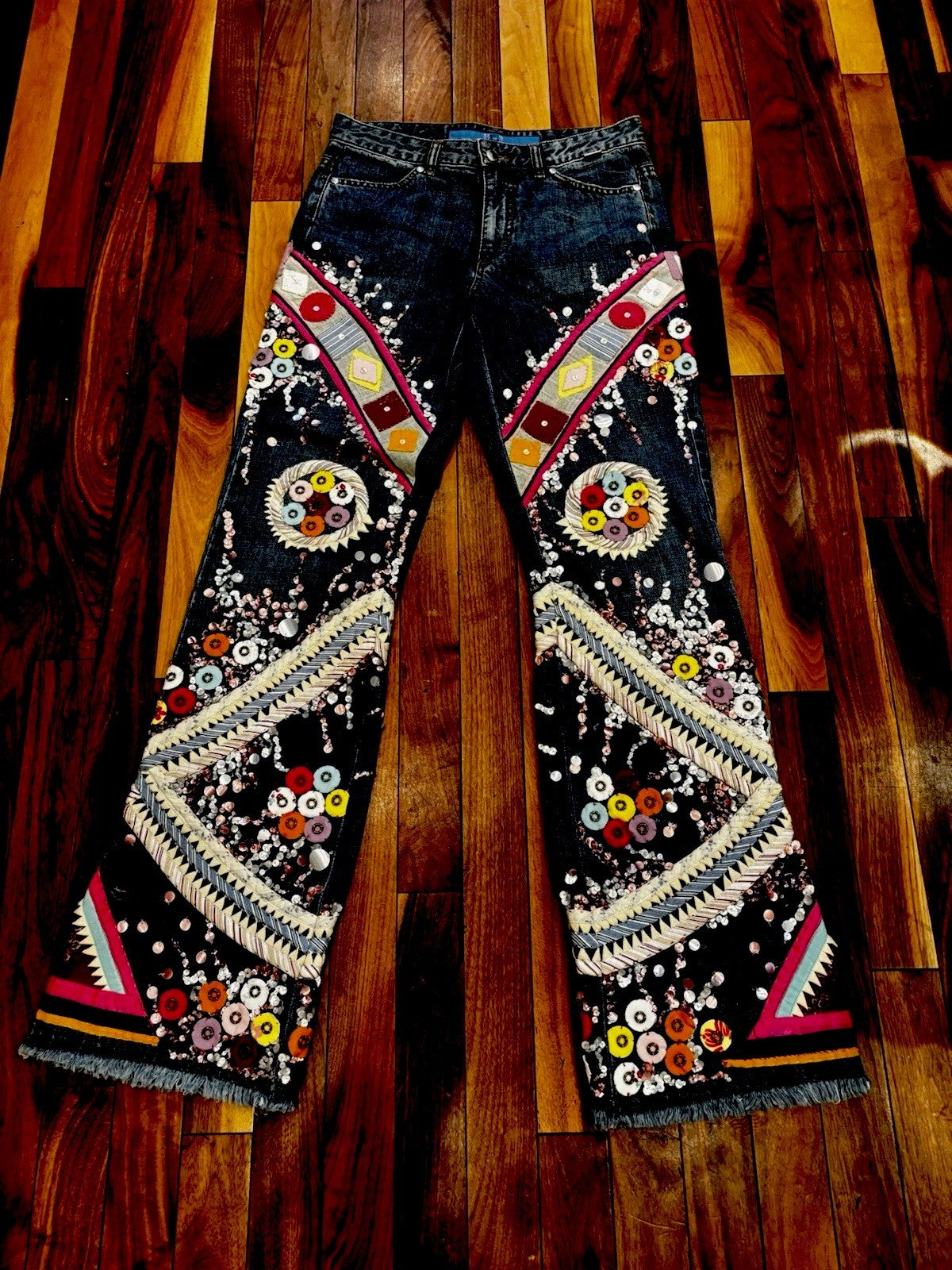 Escada 1970s Embellished Bell Bottom Jeans Size 29