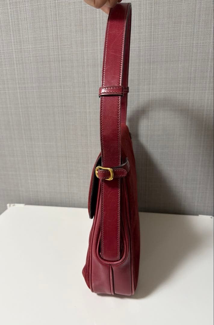 Gucci Interlocking G Shoulder Bag Suede Leather Bordeaux