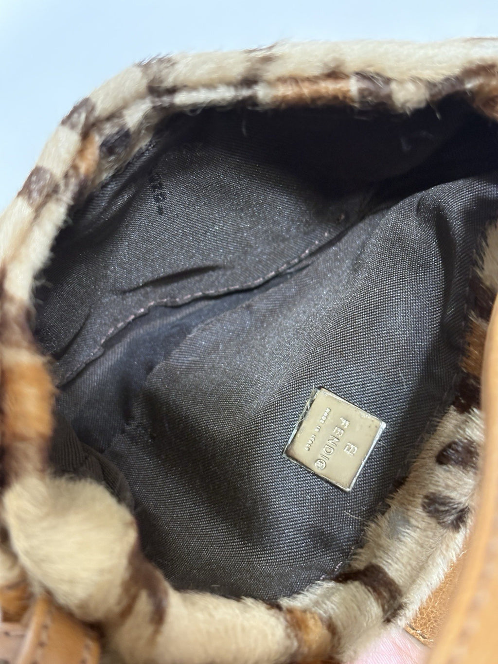 Vtg Fendi Leopard Print Pony Hair Croissant Bag