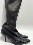 Vtg CHANEL BLACK LEATHER CC LOGO SOCK BOOTS 39