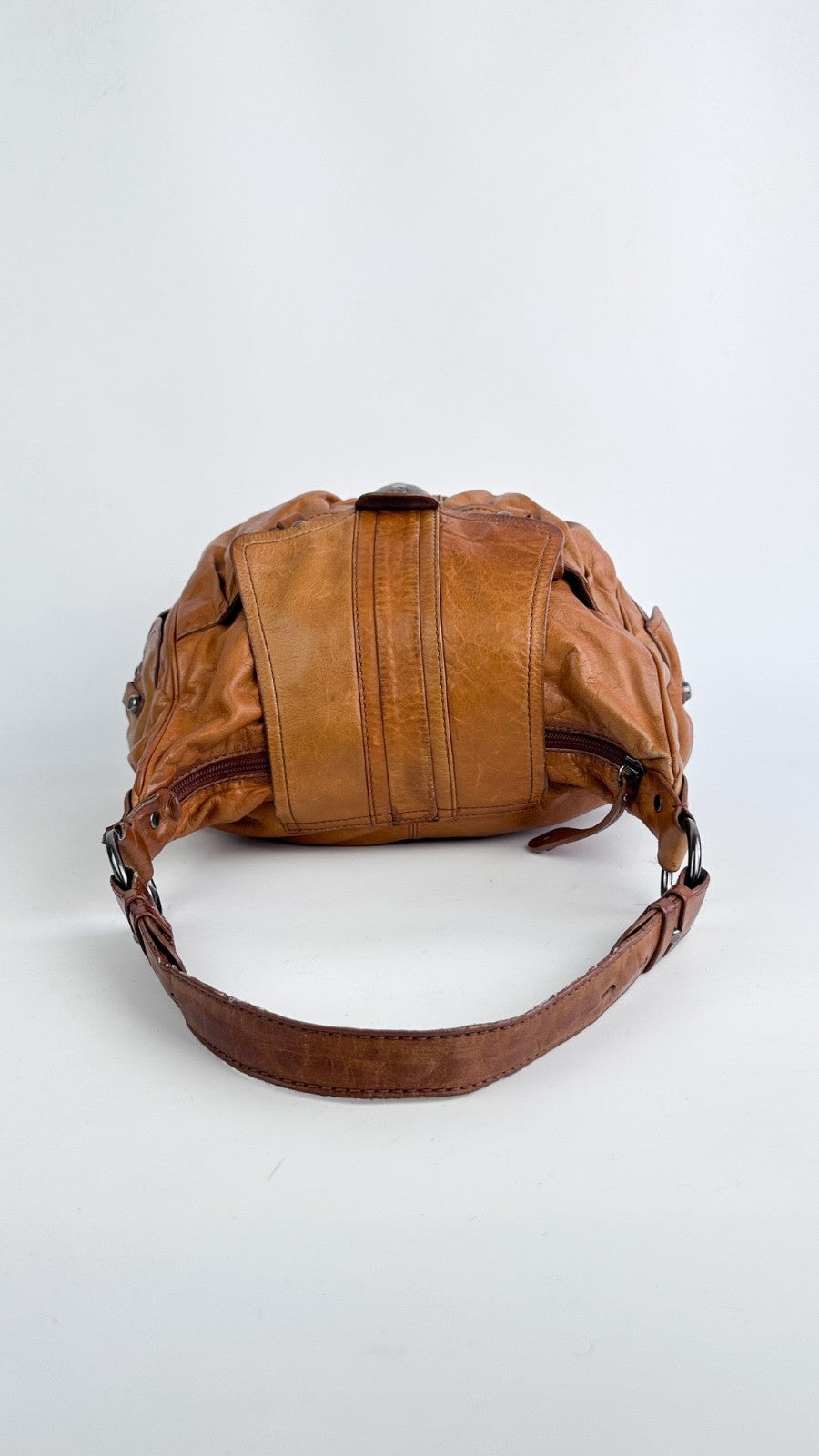 Francesco Biasia Tan Brown Leather Hobo Shoulder Bag Y2K