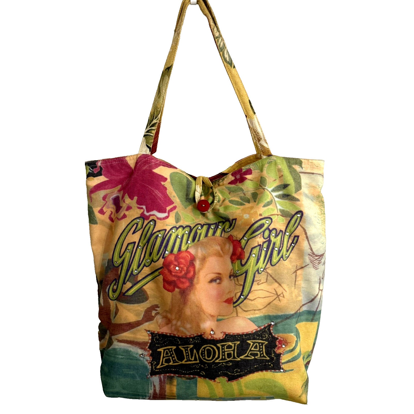 DESIGNER Women's Medium Yellow Multicolor Cotton Reversible Tote