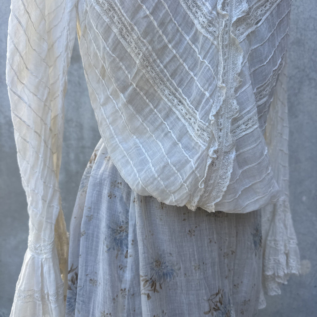 Antique Edwardian Bodice Bell Sleeve Pin Tucks Lace  Dress Blouse Top Vintage