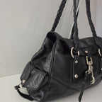 Francesco Biasia Large Black Leather Braided Shoulder Bag