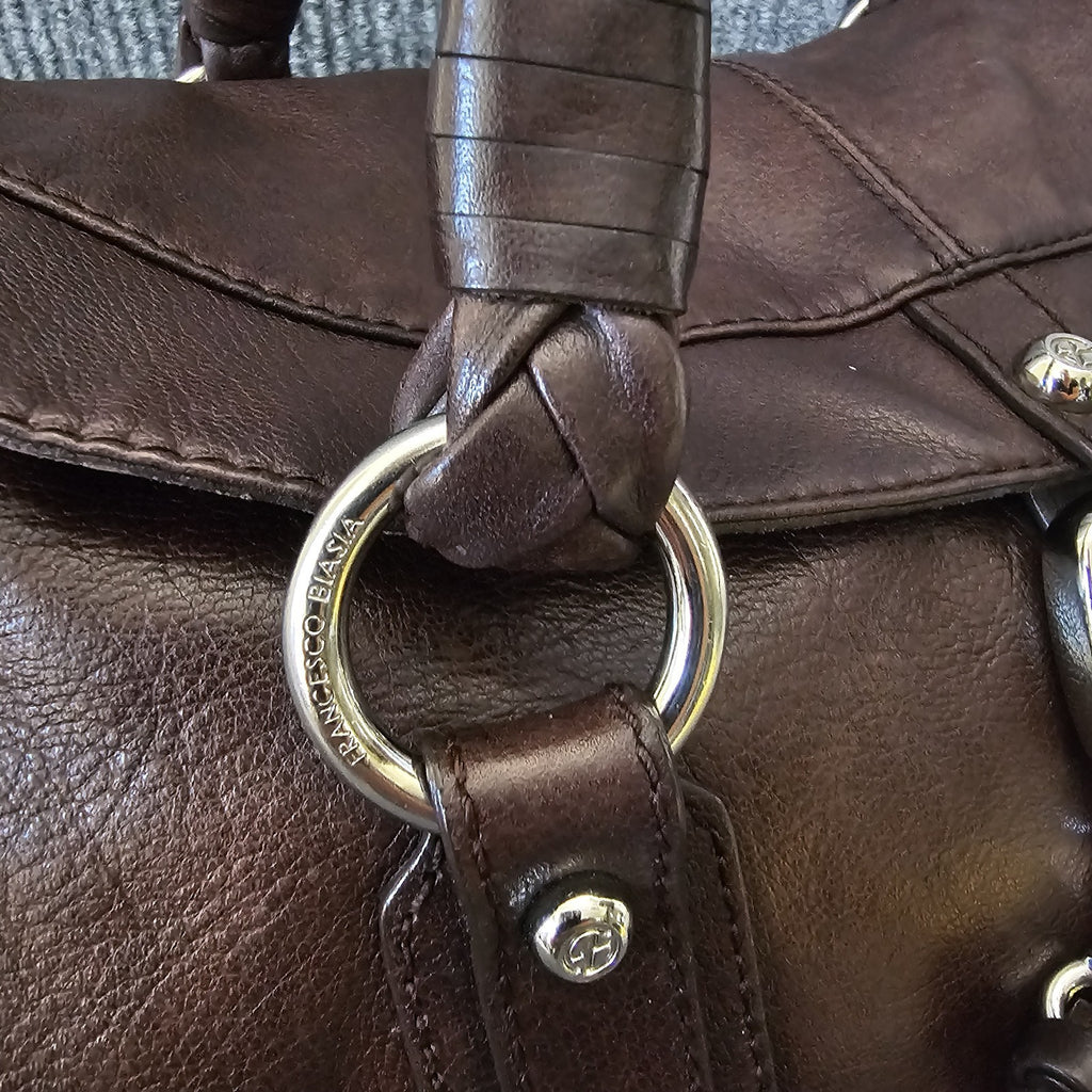 Francesco Biasia Braided Leather Shoulder Bag Brown