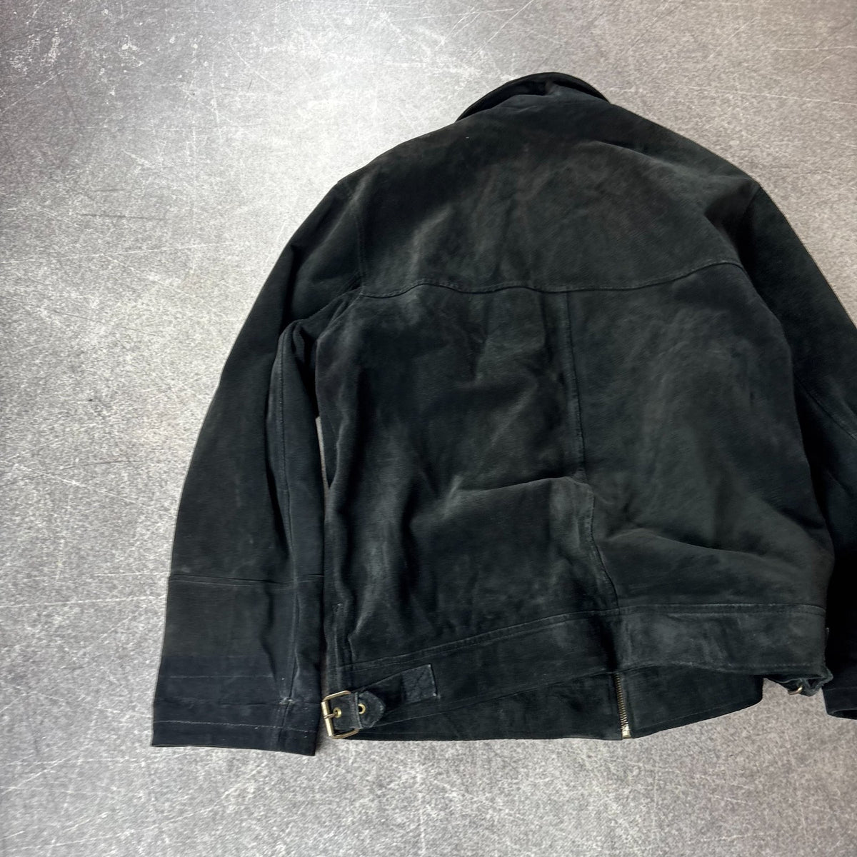 Vintage Black Suede Leather Jacket Italian Style Y2K