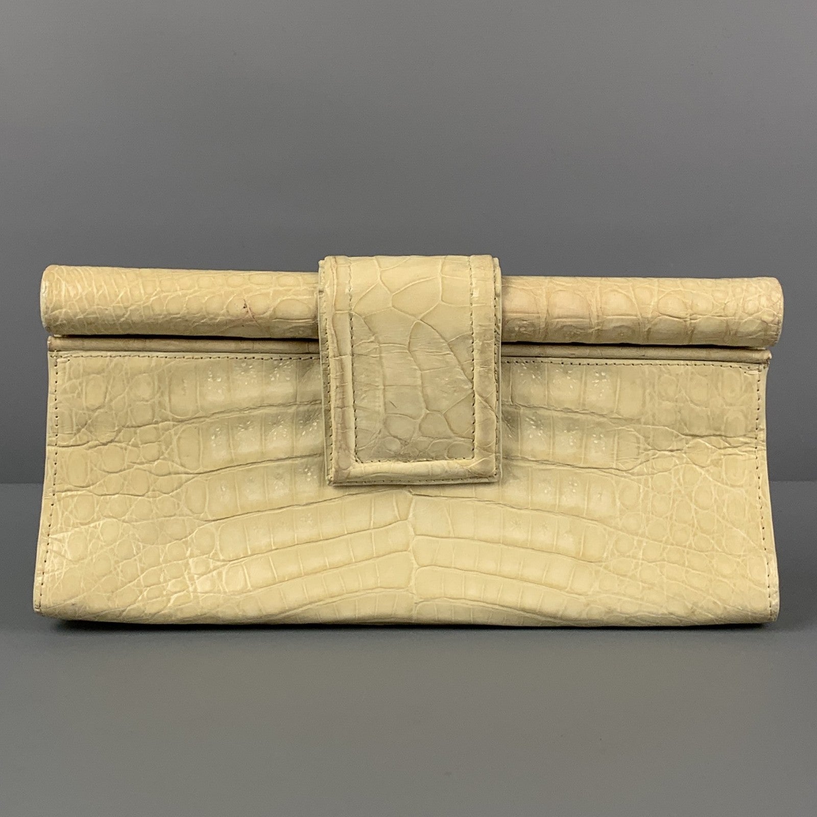 NANCY GONZALEZ Beige Leather Crocodile Clutch Handbag