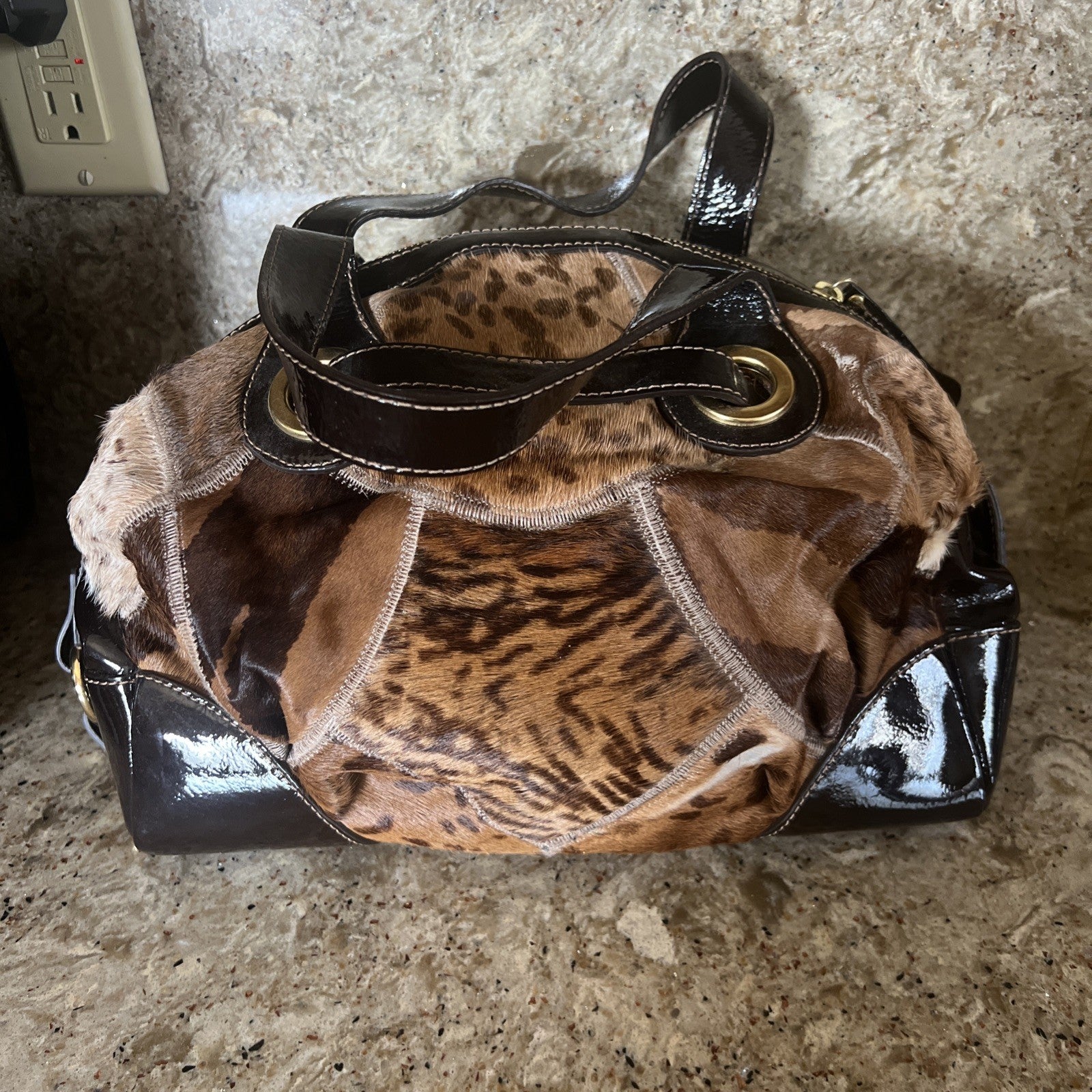 Francesco Biasia Animal Print Leather Shoulder Bag