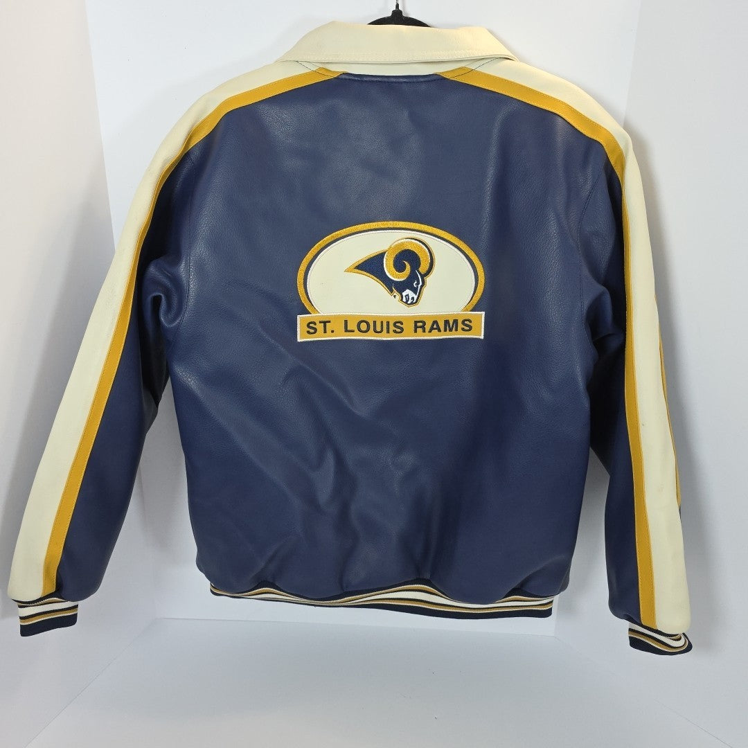 NFL St. Louis Rams Leather Bomber Jacket Kids L Vintage