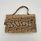Vintage 1940s Genuine Python Snakeskin Clutch Purse Talon Hand Bag Exotic