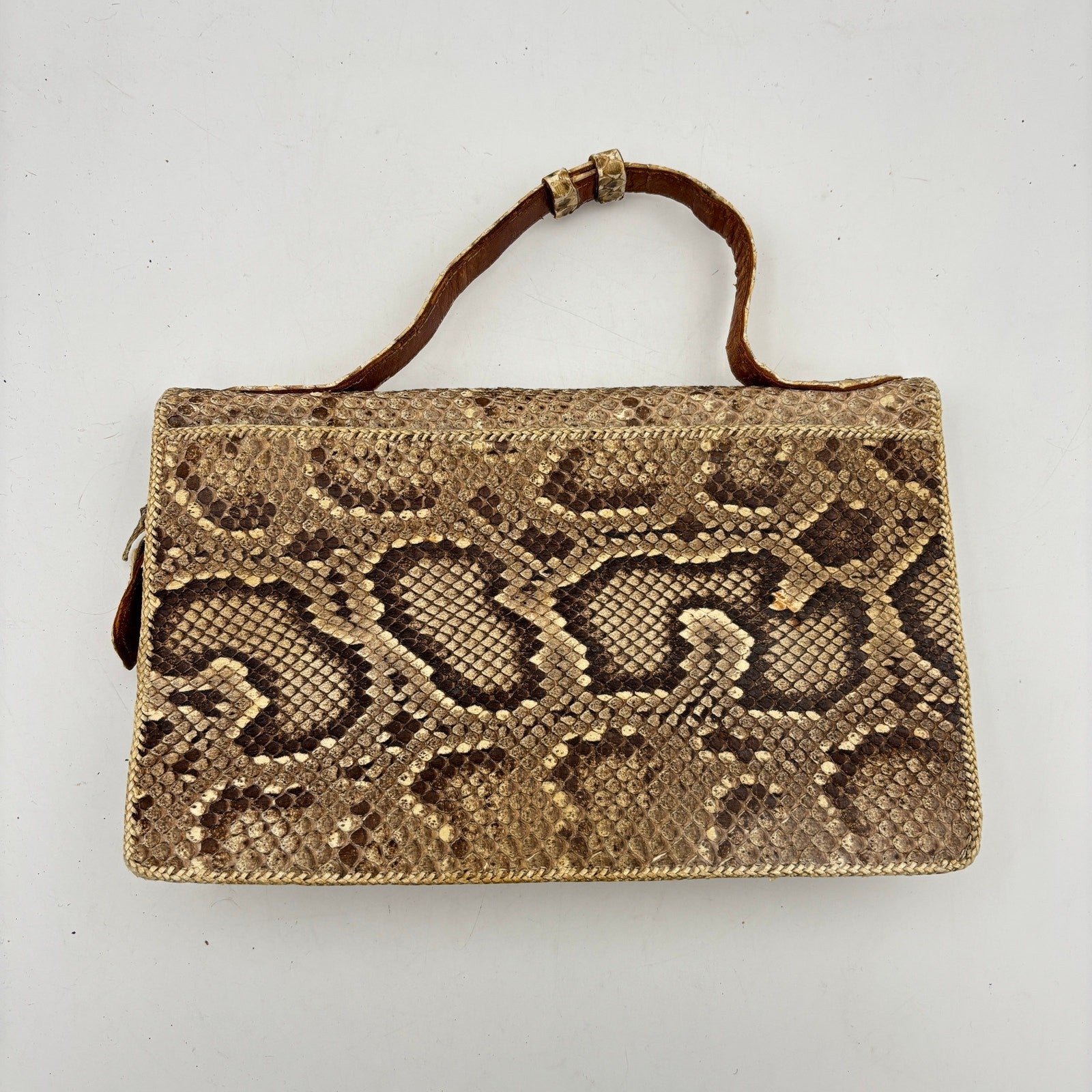 Vintage 1940s Genuine Python Snakeskin Clutch Purse Talon Hand Bag Exotic