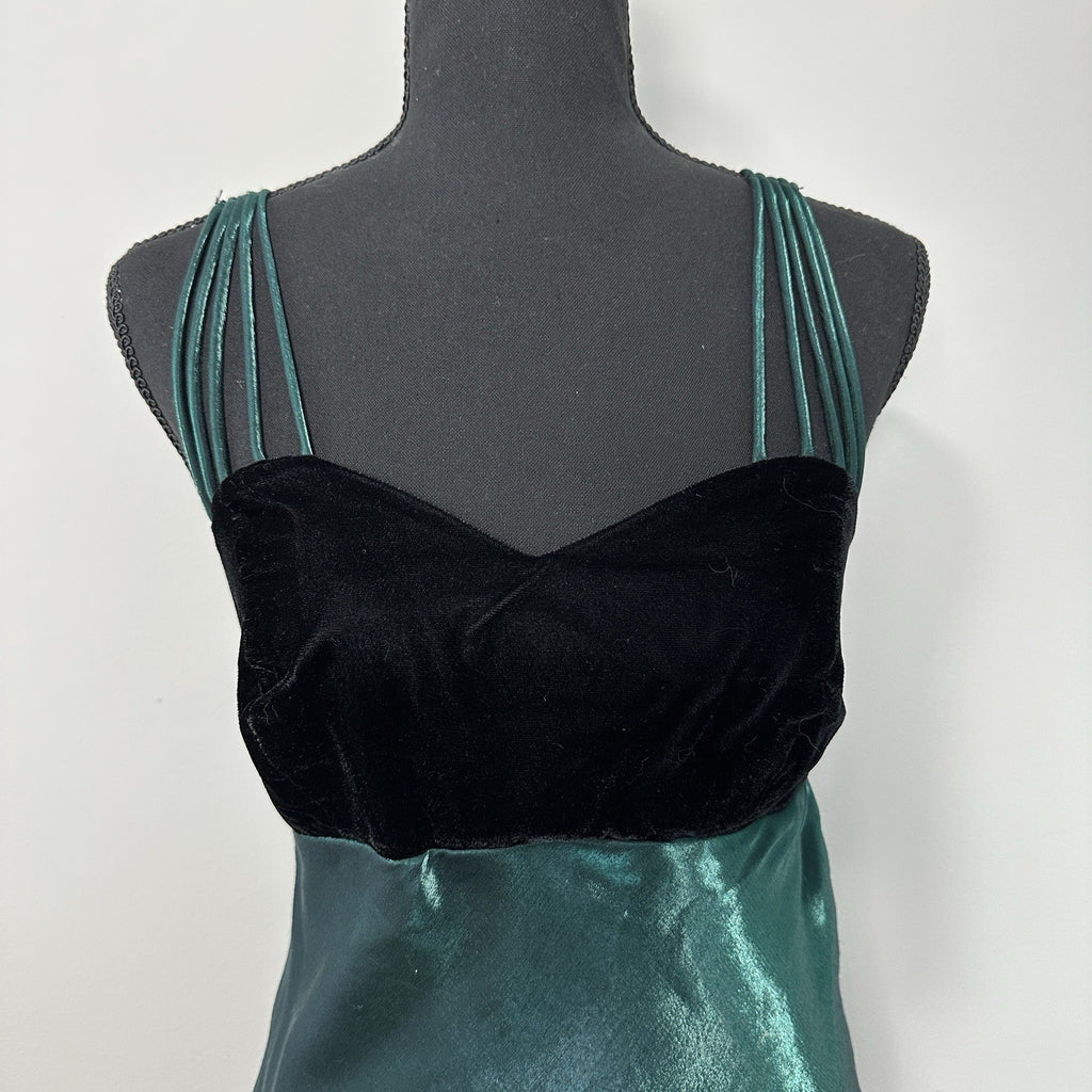 Vintage Green Iridescent Black Velvet Dress