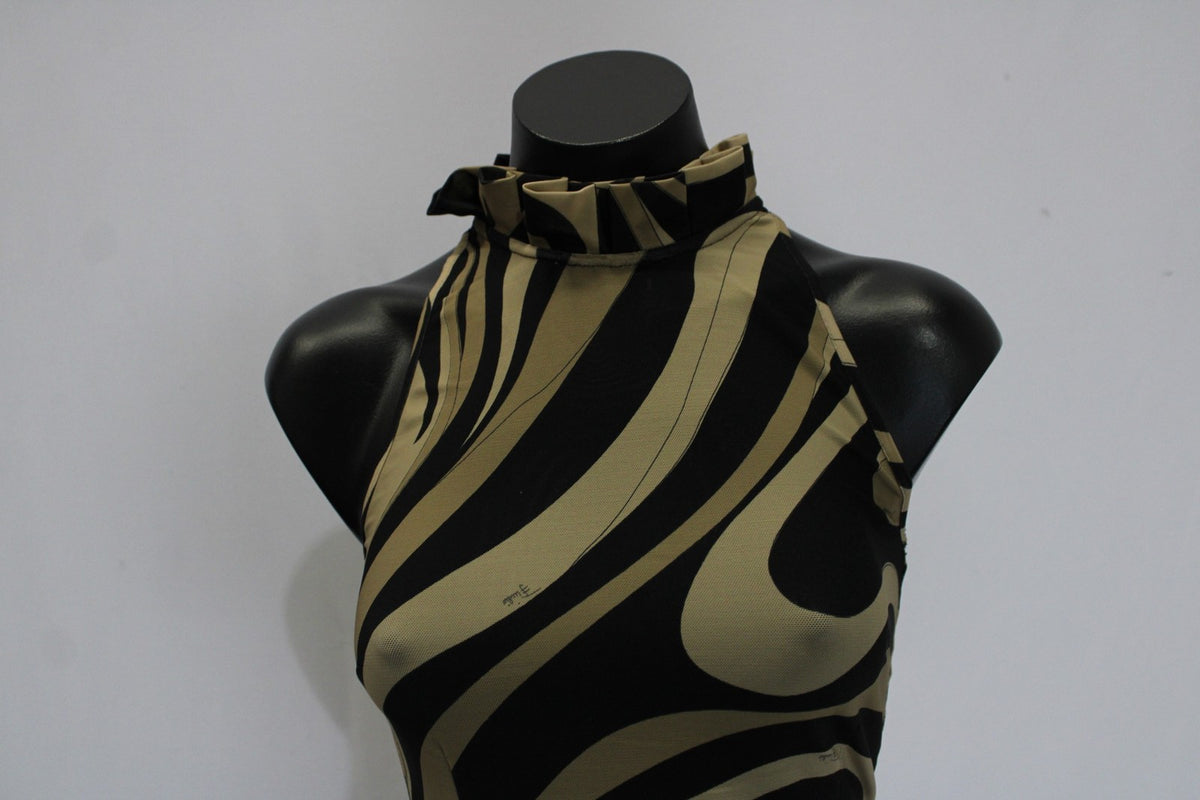 Pucci Beige Marmo Print Pleated Mesh Mini Dress