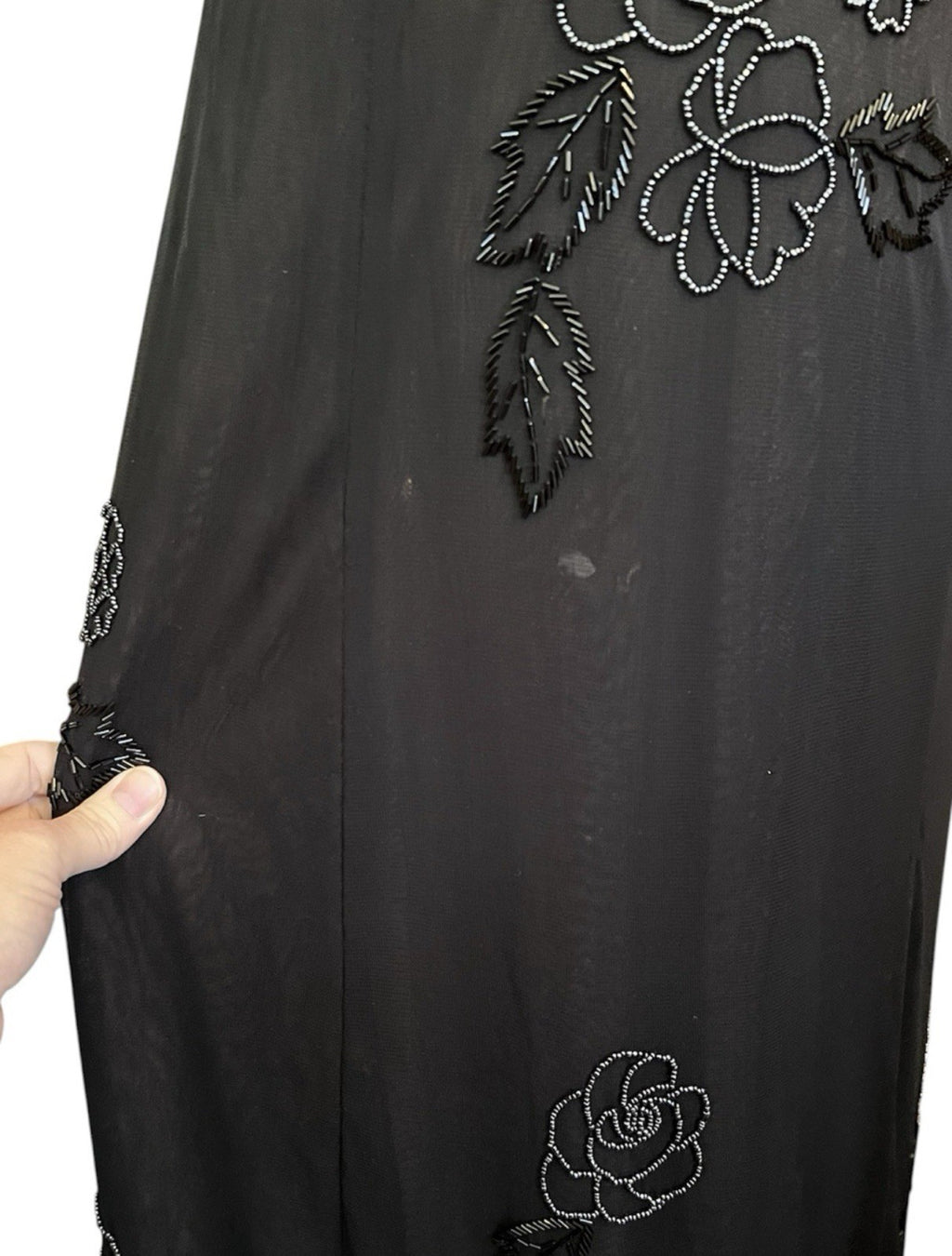Vintage Caché Sheer Mesh Beaded Floral Slip Dress