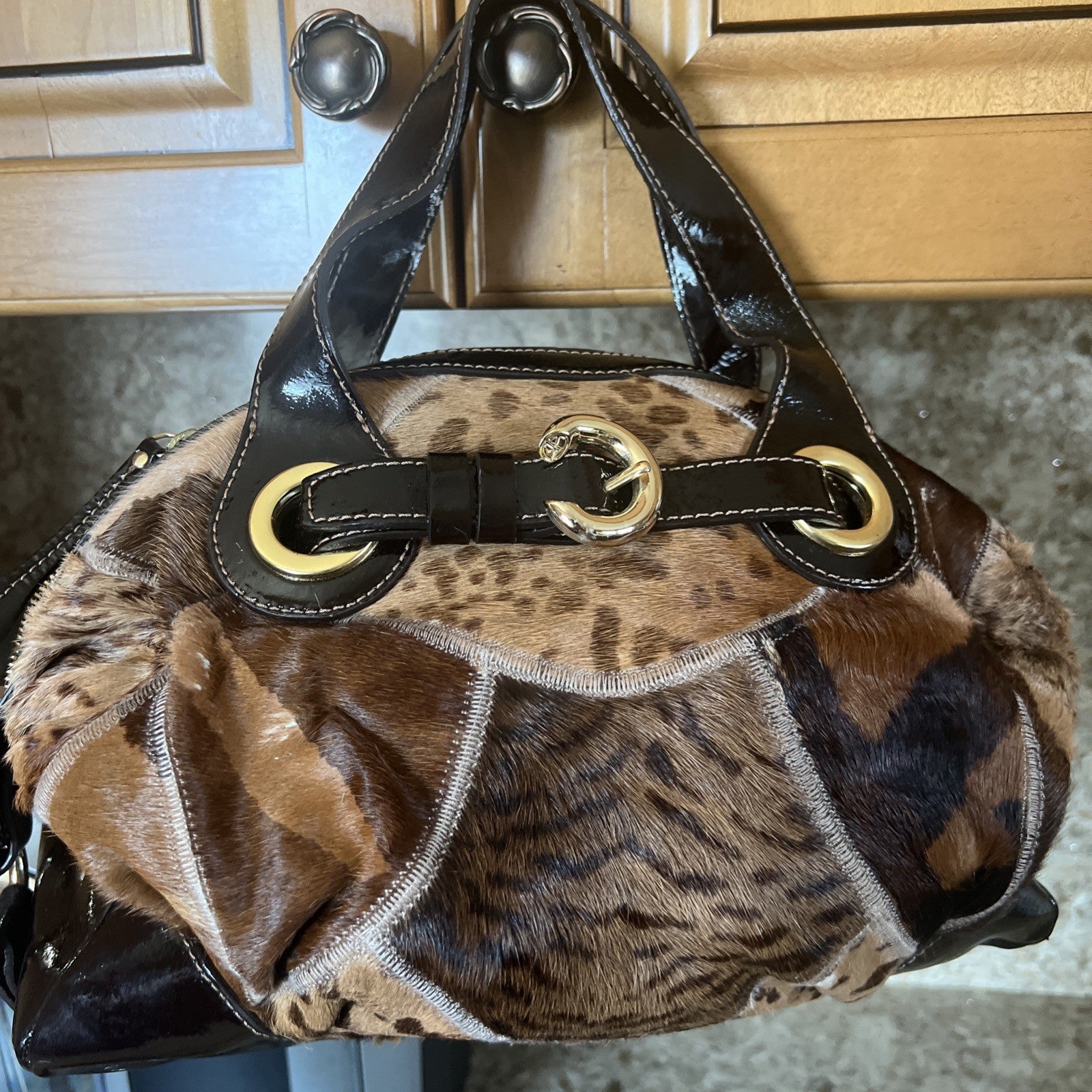 Francesco Biasia Animal Print Leather Shoulder Bag