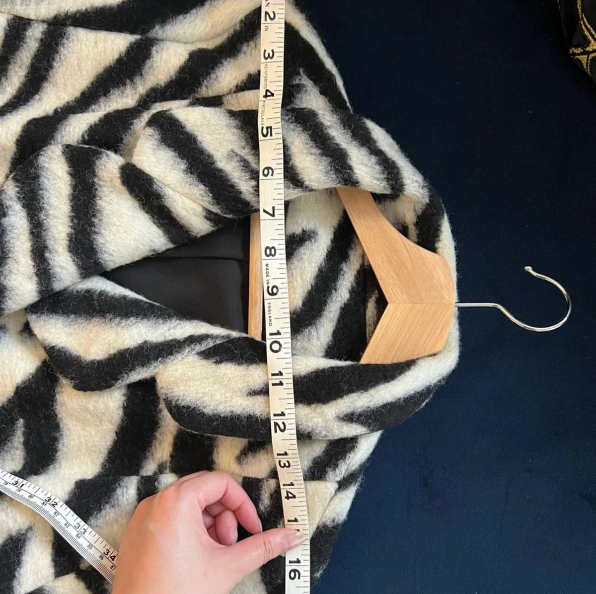 Zebra Pattern Wool Coat in Size S