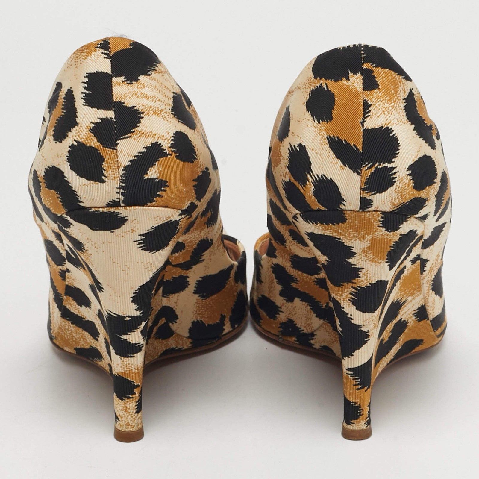 Casadei Tricolor Canvas Wedge Peep Toe Pumps - EU 40 / US 10 / UK 7