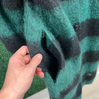 VTG Geoffrey Been Mohair Collar Long Sweater Womens 21x40" L Green Black Striped