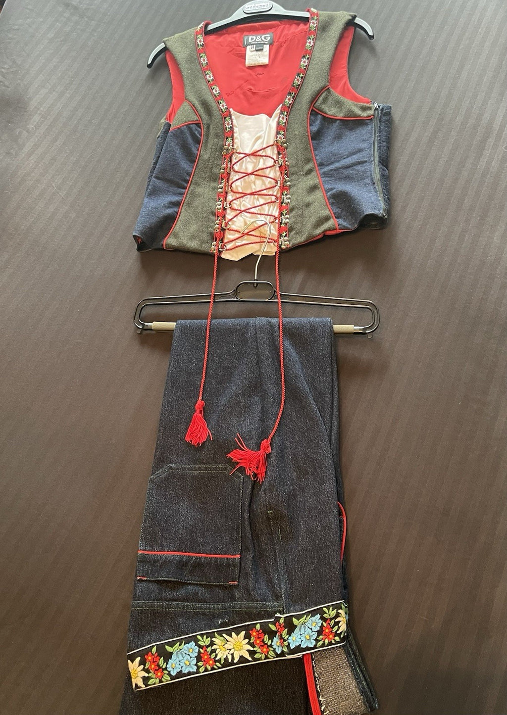 Dolce & Gabbana Vintage Dirndl Outfit Jeans and Bustier Vest Size 42