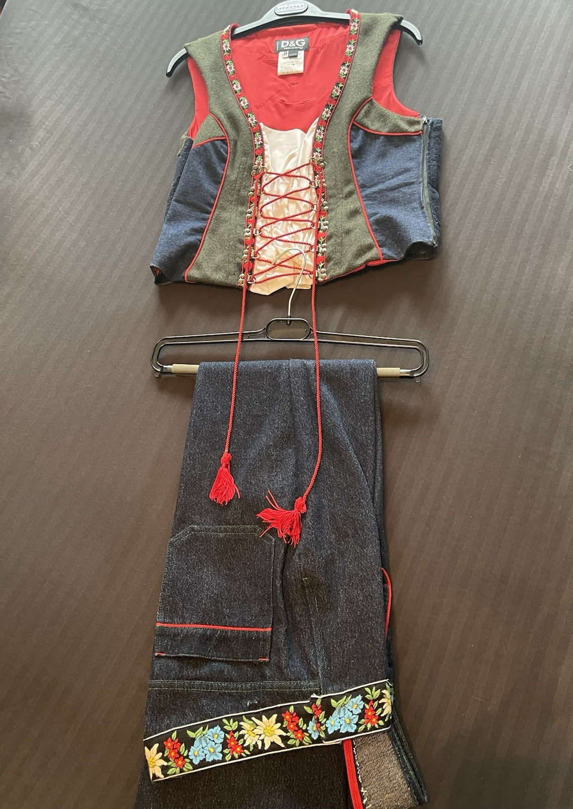 Dolce & Gabbana Vintage Dirndl Outfit Jeans and Bustier Vest Size 42