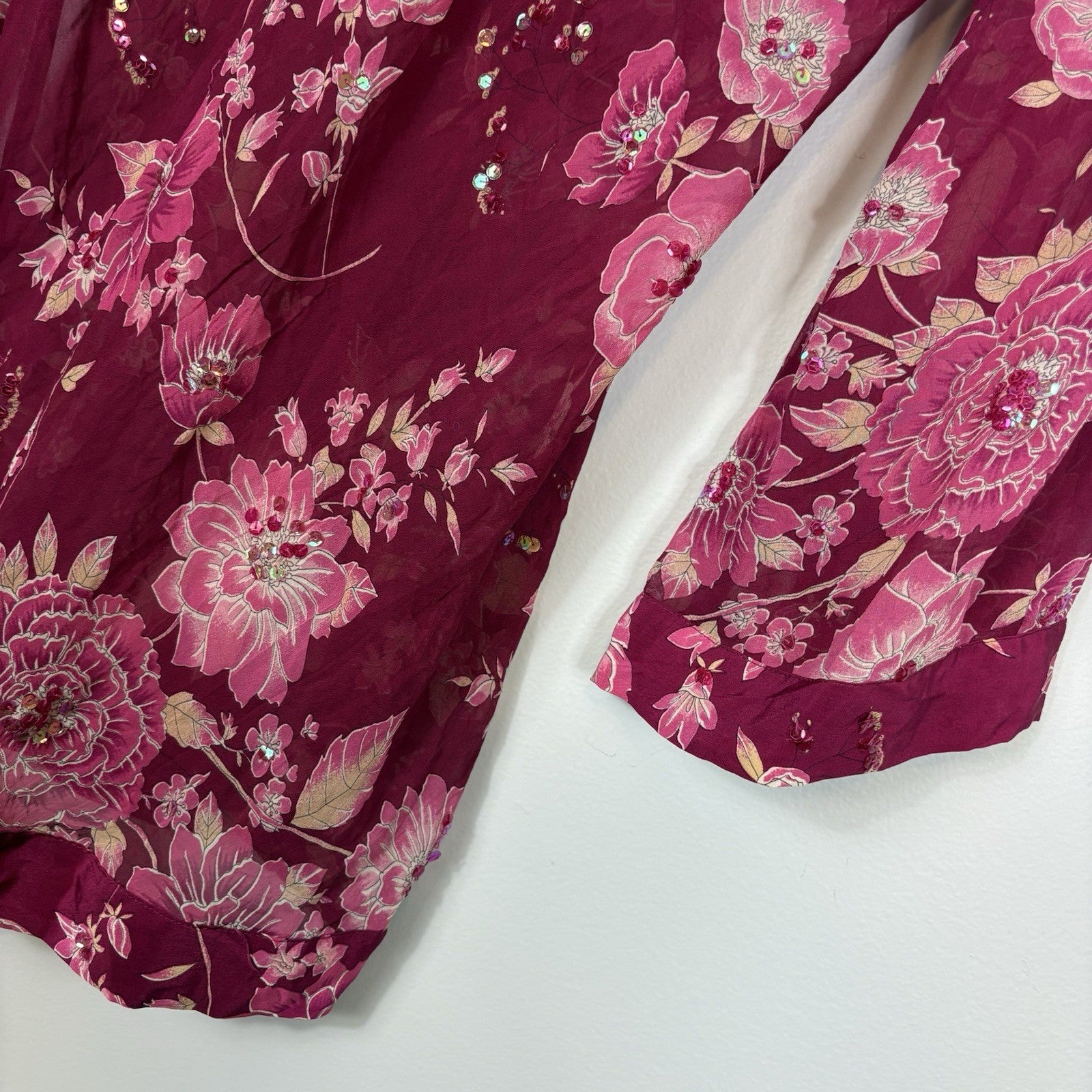 Vtg Y2K Victoria’s Secret Pink Label Silk Babydoll Dress Sz M Lace Floral Sequin