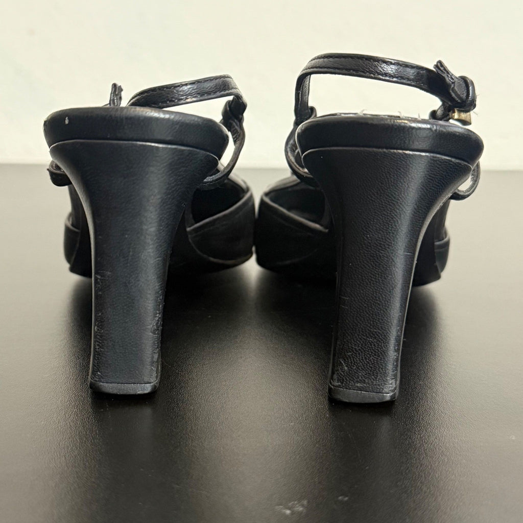 Prada Black Leather Square Toe Slingback Pump Size 35.5