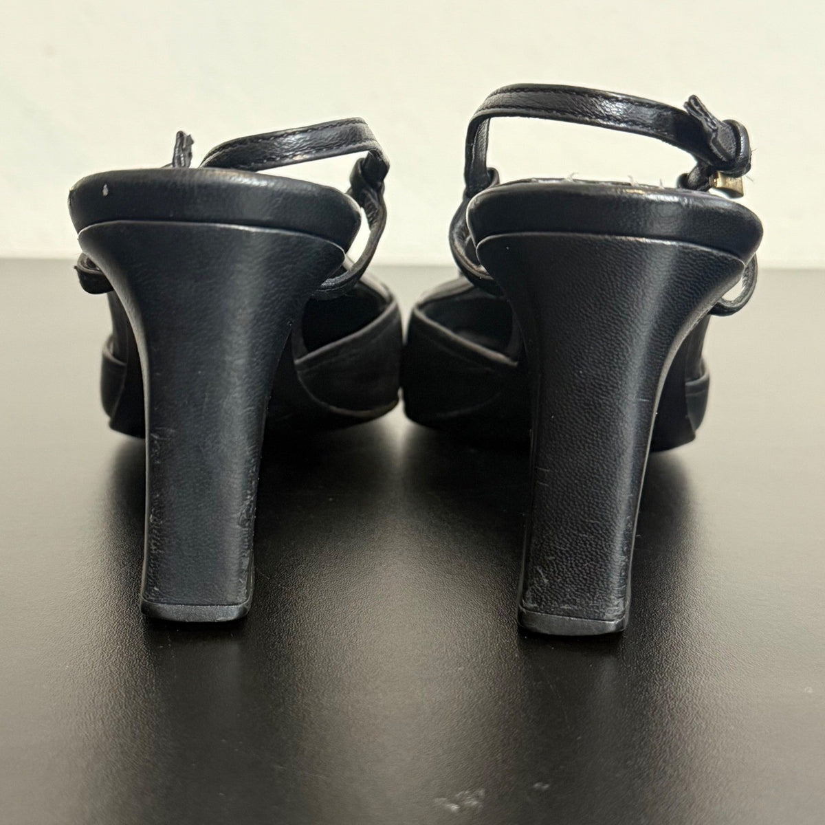 Prada Black Leather Square Toe Slingback Pump Size 35.5
