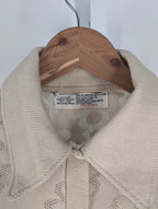 Vintage 70s Hippie Boho Floral Knit Beige Fringe Cape Poncho OS Sweater Button