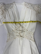 Vintage Late 1930s Ivory Hostess Gown Peignoir-Style Corseted Waist Lace Beaded