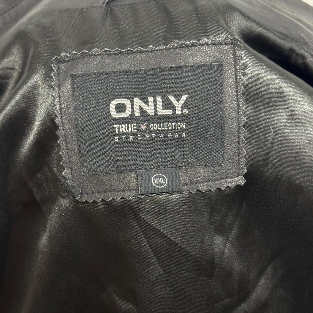 Vintage Black Asymmetric Funnel Neck Leather Jacket