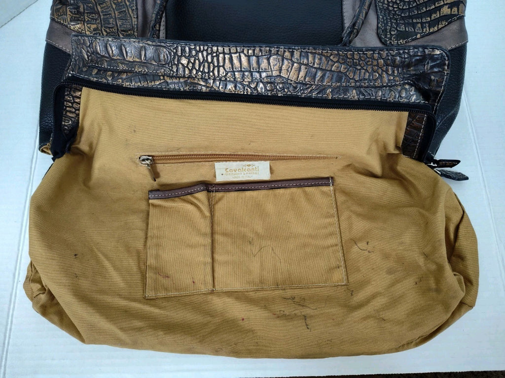 Cavalcanti Italy Black Leather Calf Hair and Cowhide Handbag