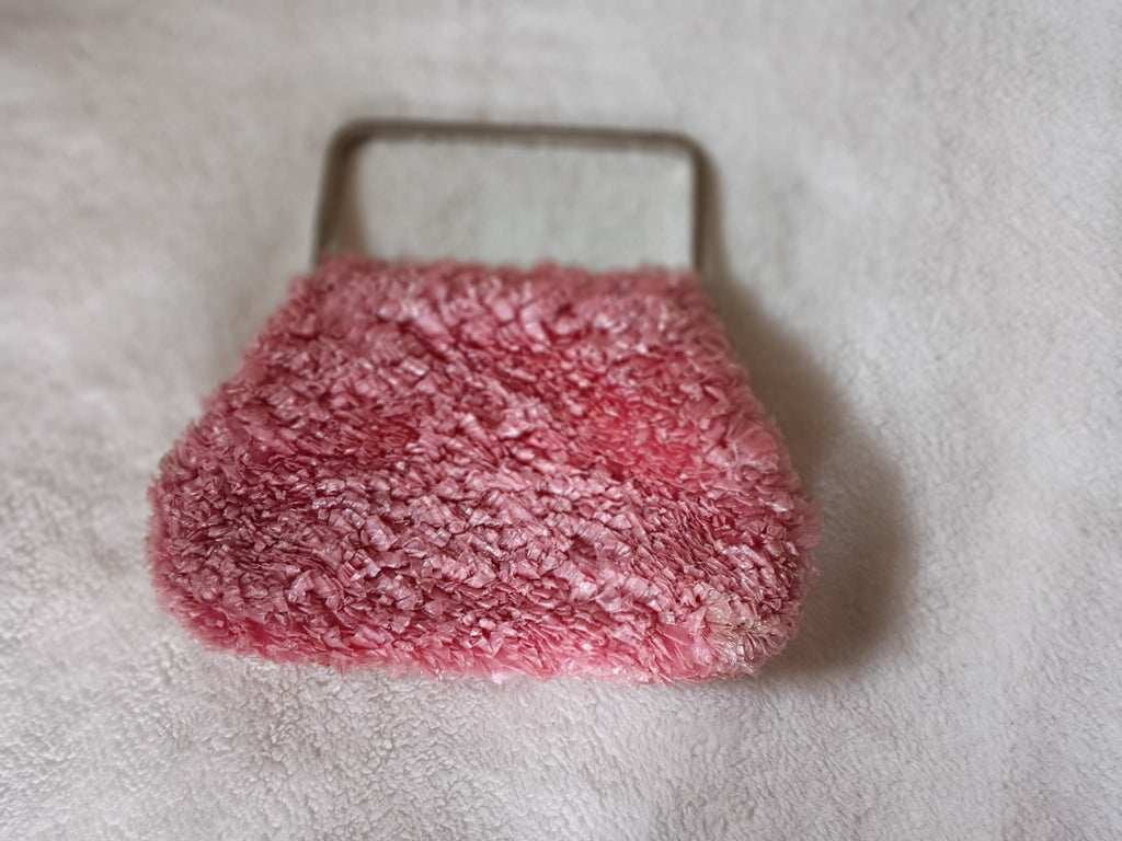 Amazing 1960s Fuzzy Pink Purse Silver Handbag