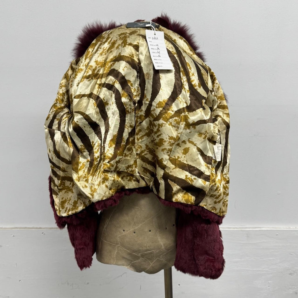 Vintage Y2K Burgundy Rabbit and Fox Fur Jacket