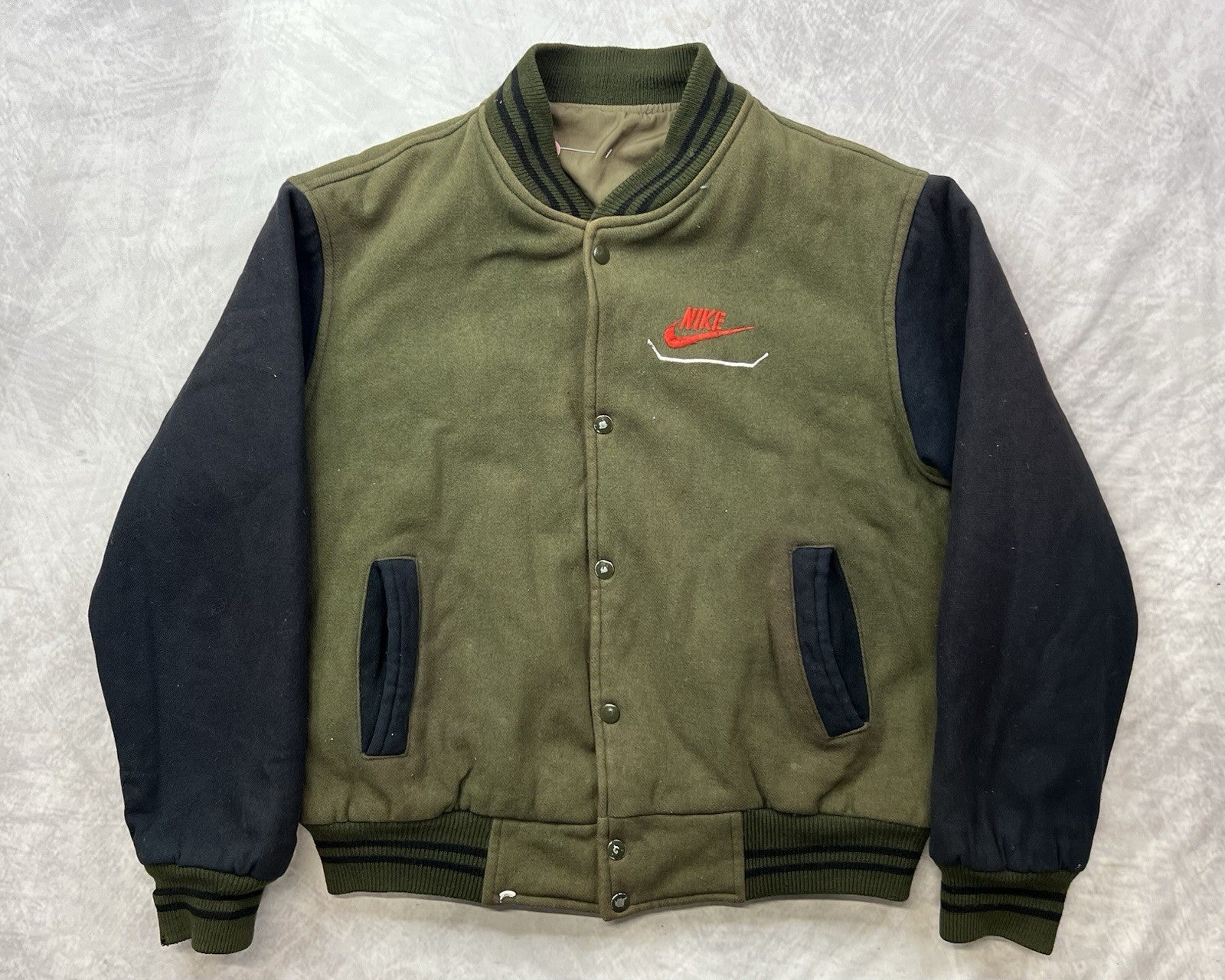 Vintage 90s Nike Air Black Olive Green Wool Varsity Bomber Jacket Size L/XL
