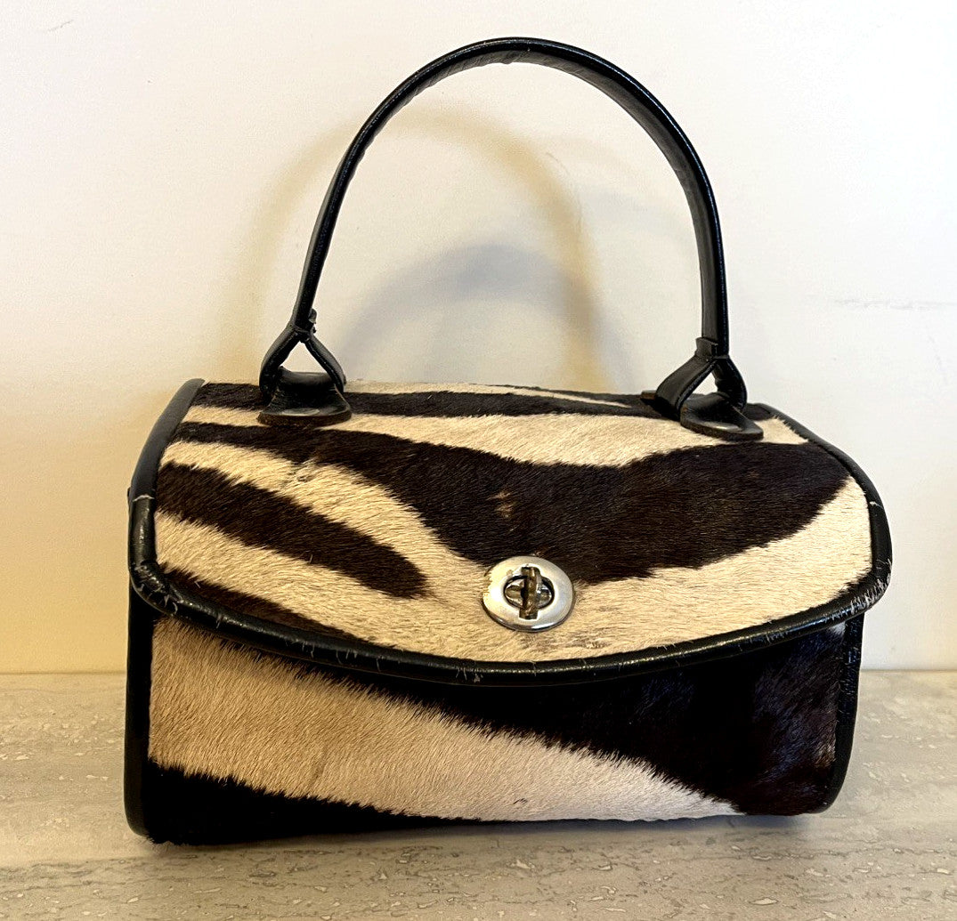 Vtg Calf Hair ZEBRA Print Nordstrom  1950s-60's HandBag Leather Black White Nice