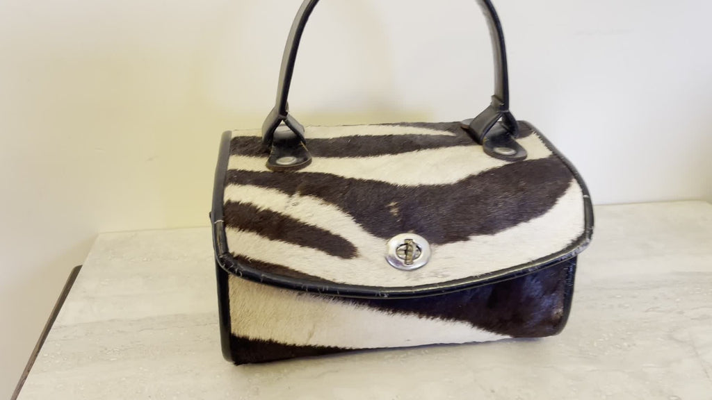 Vtg Calf Hair ZEBRA Print Nordstrom  1950s-60's HandBag Leather Black White Nice