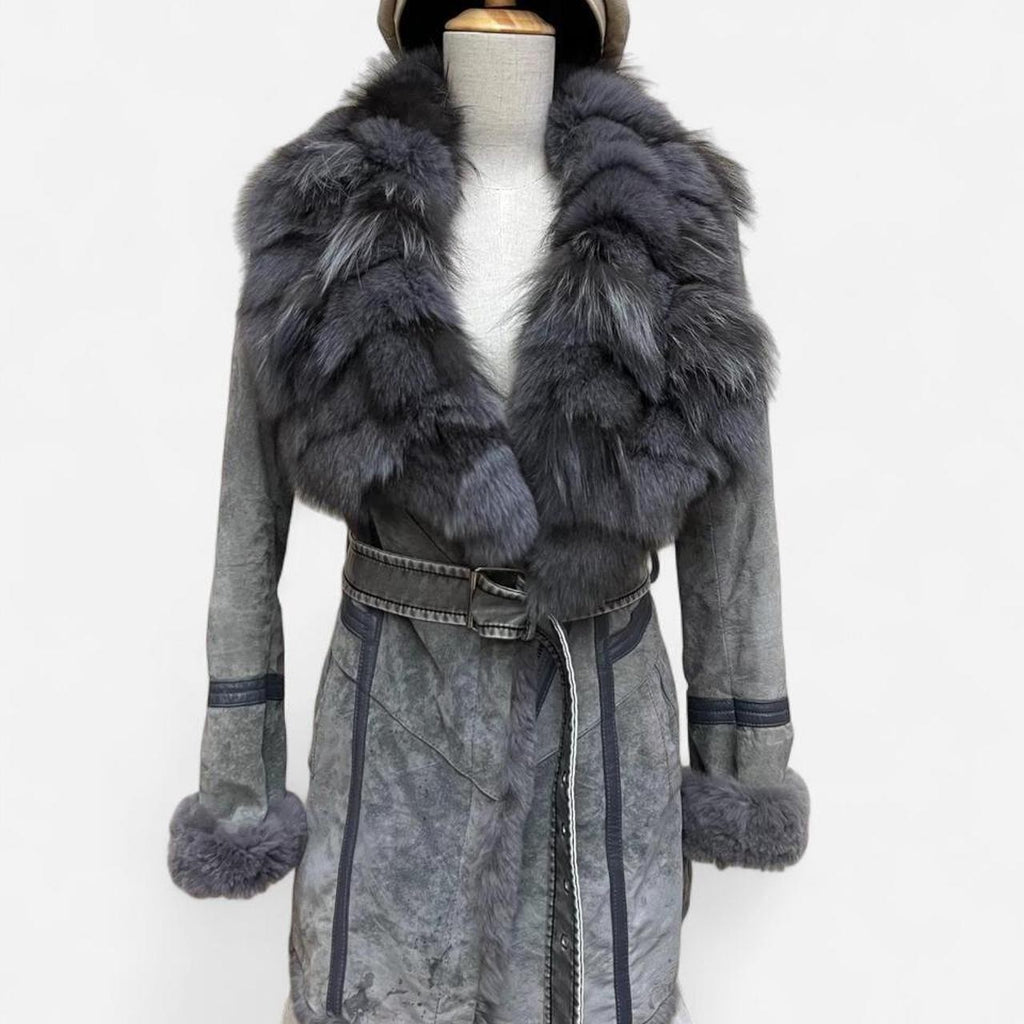 Vero Moda Fitted Pigskin Leather and Rabbit Fur Jacket