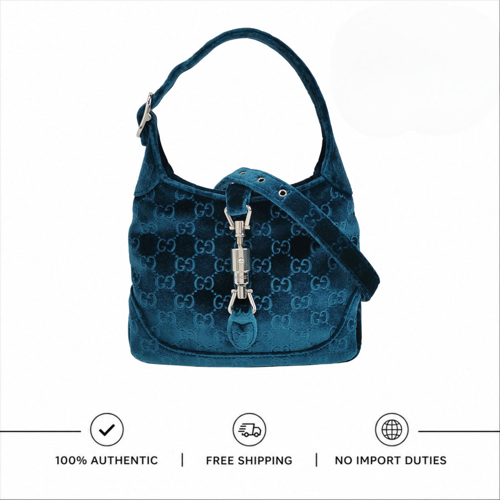 Gucci New Velvet Ashmir GG Monogram Small Jackie 1961 Hobo Velvet Peacock