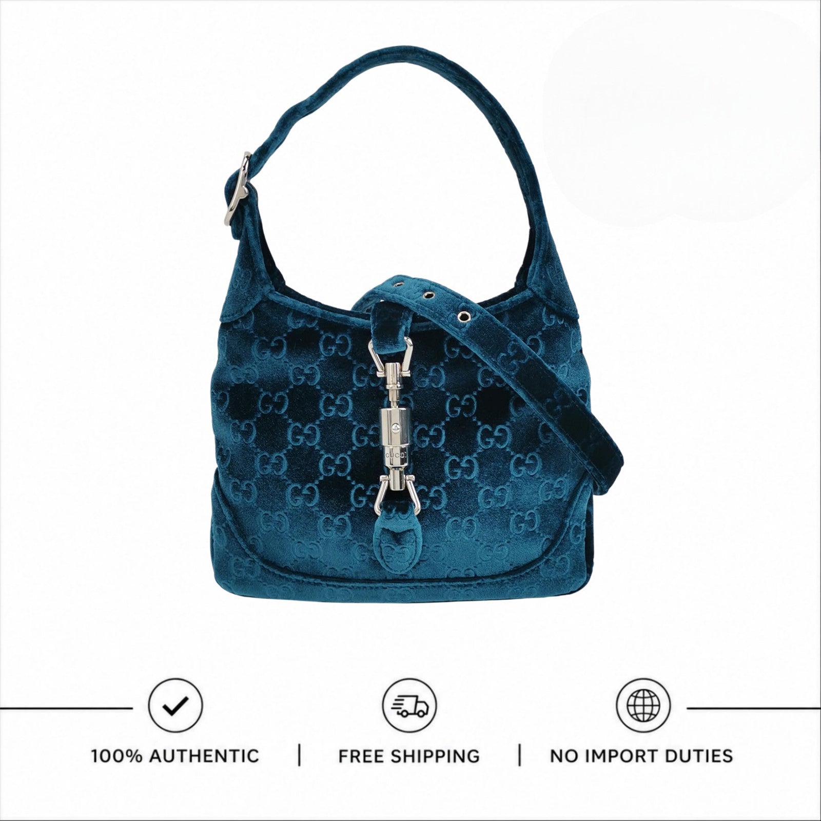 Gucci New Velvet Ashmir GG Monogram Small Jackie 1961 Hobo Velvet Peacock