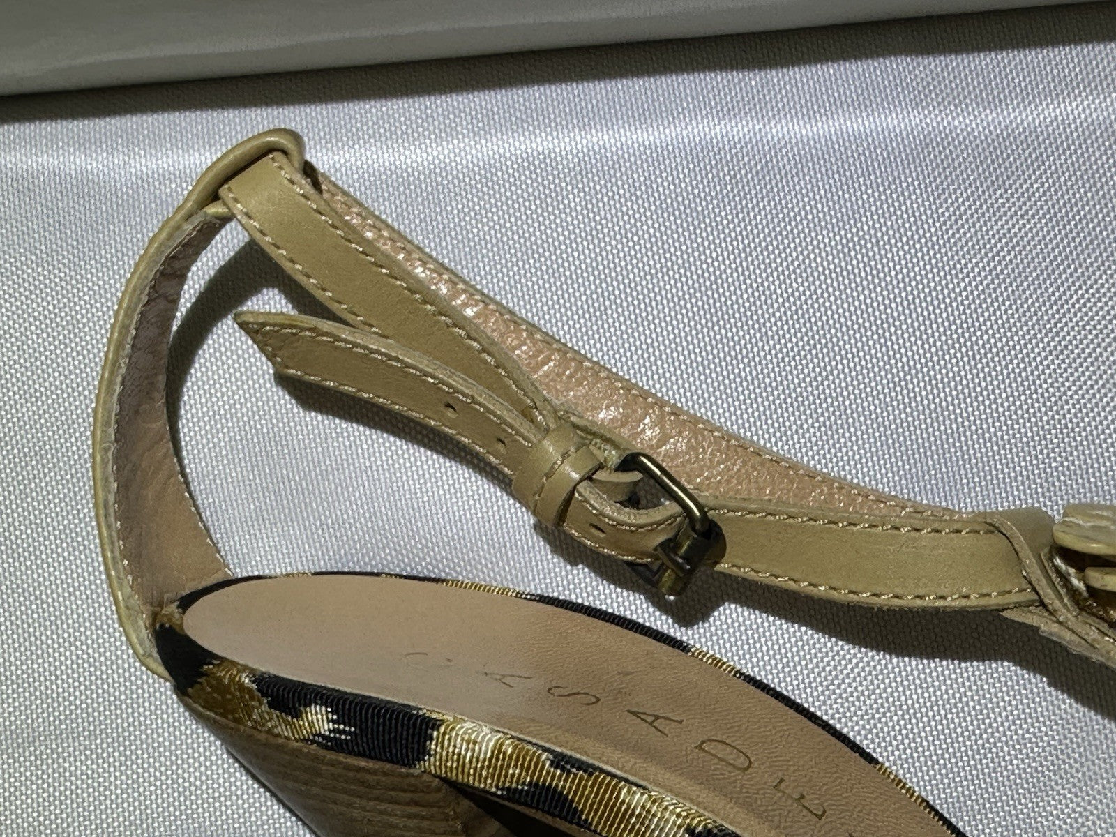 Casadei Natural Leopard Print Beige Leather Ankle Strap Heel 8.5