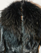Cache Vintage Lamb Leather Jacket with Detachable Fox Fur Collar