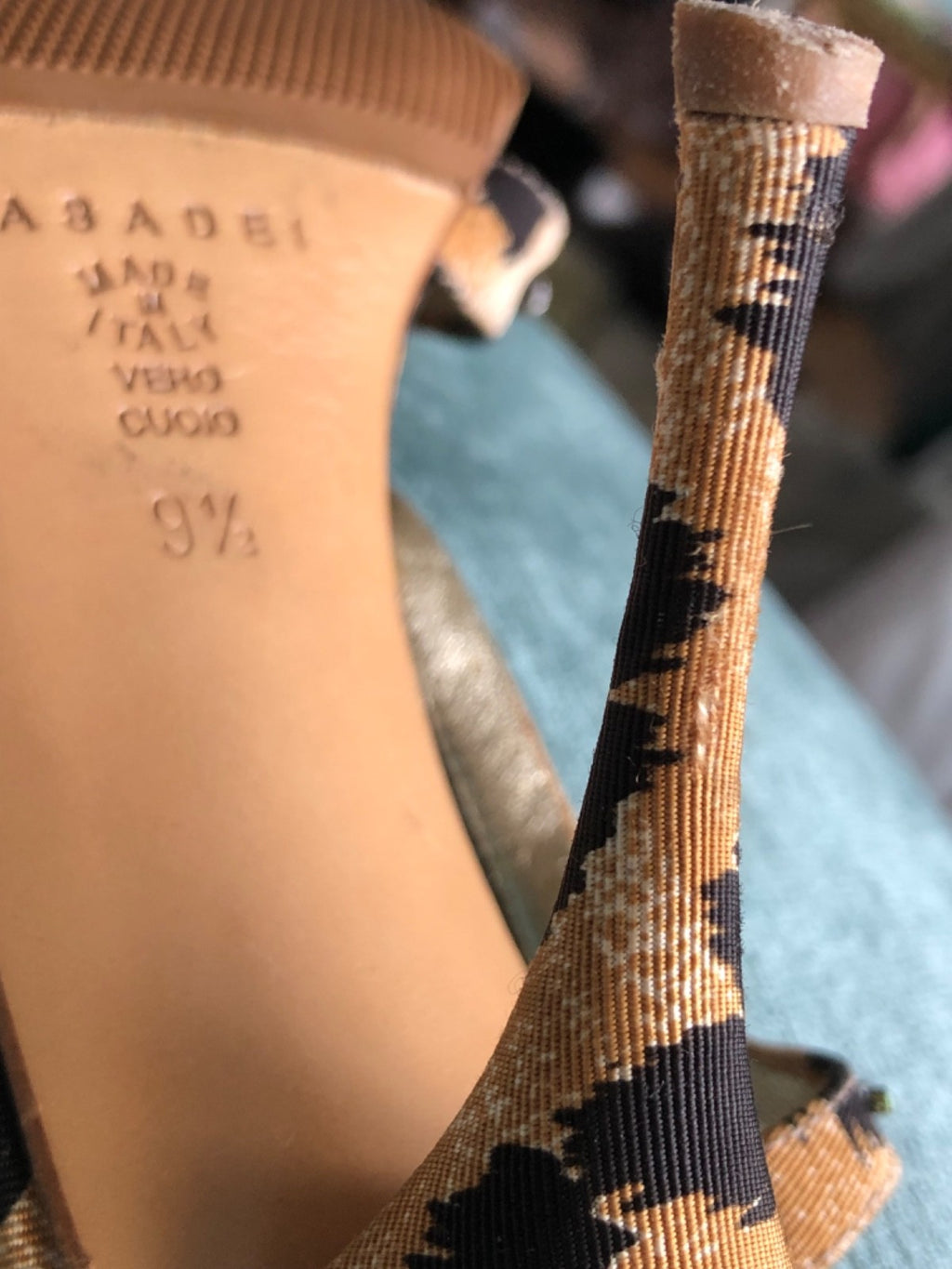 Vintage Casadei Leopard Rhinestone Sandals Y2K Crystal Slingback Heels 9.5 Flaw