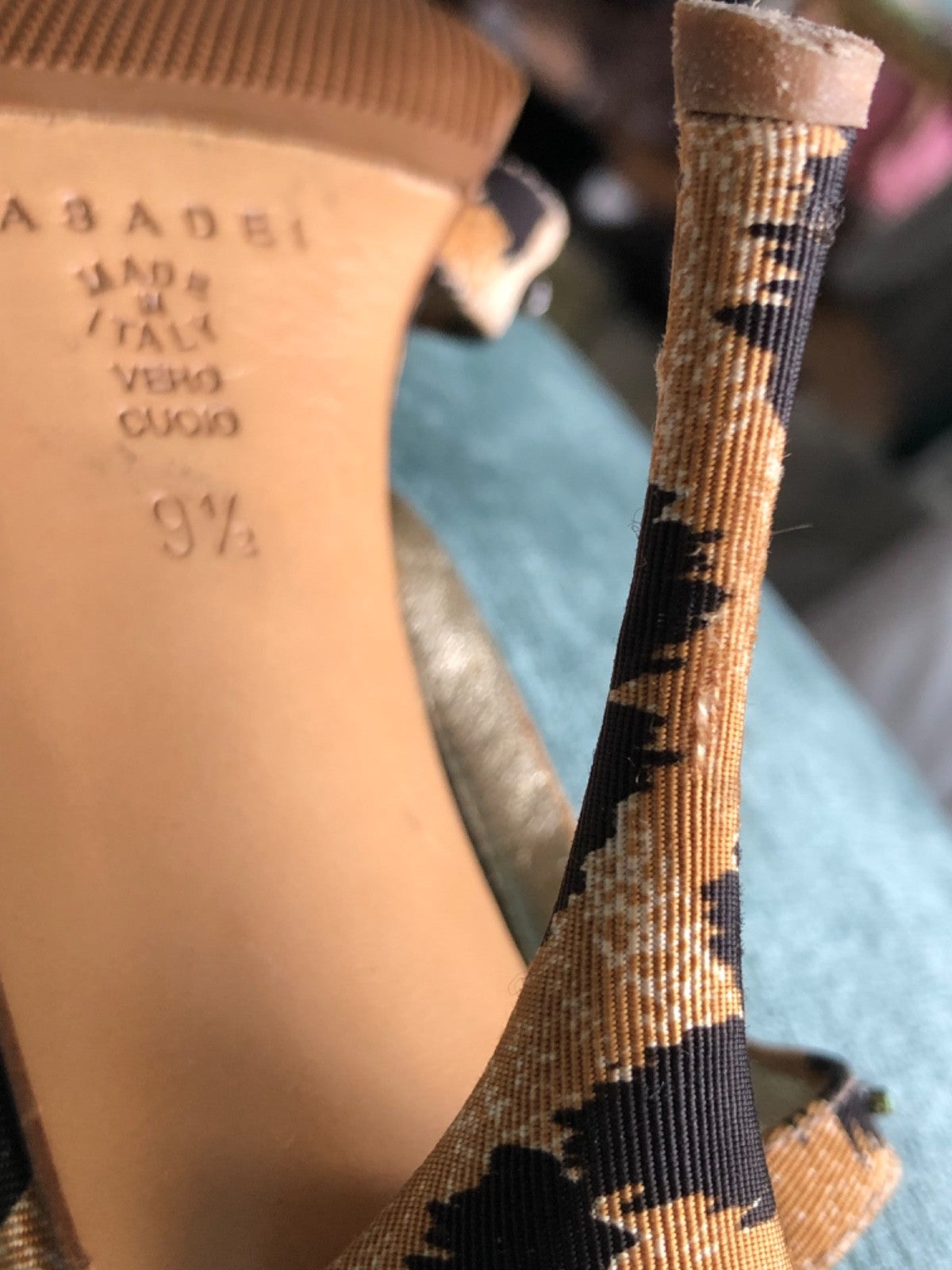 Vintage Casadei Leopard Rhinestone Sandals Y2K Crystal Slingback Heels 9.5 Flaw