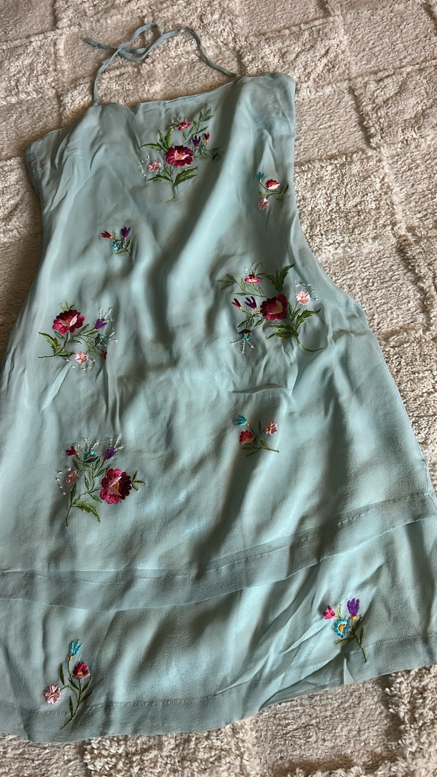 Sue Wong Blue Beaded Silk Mini Dress with Matching Scarf Size 4
