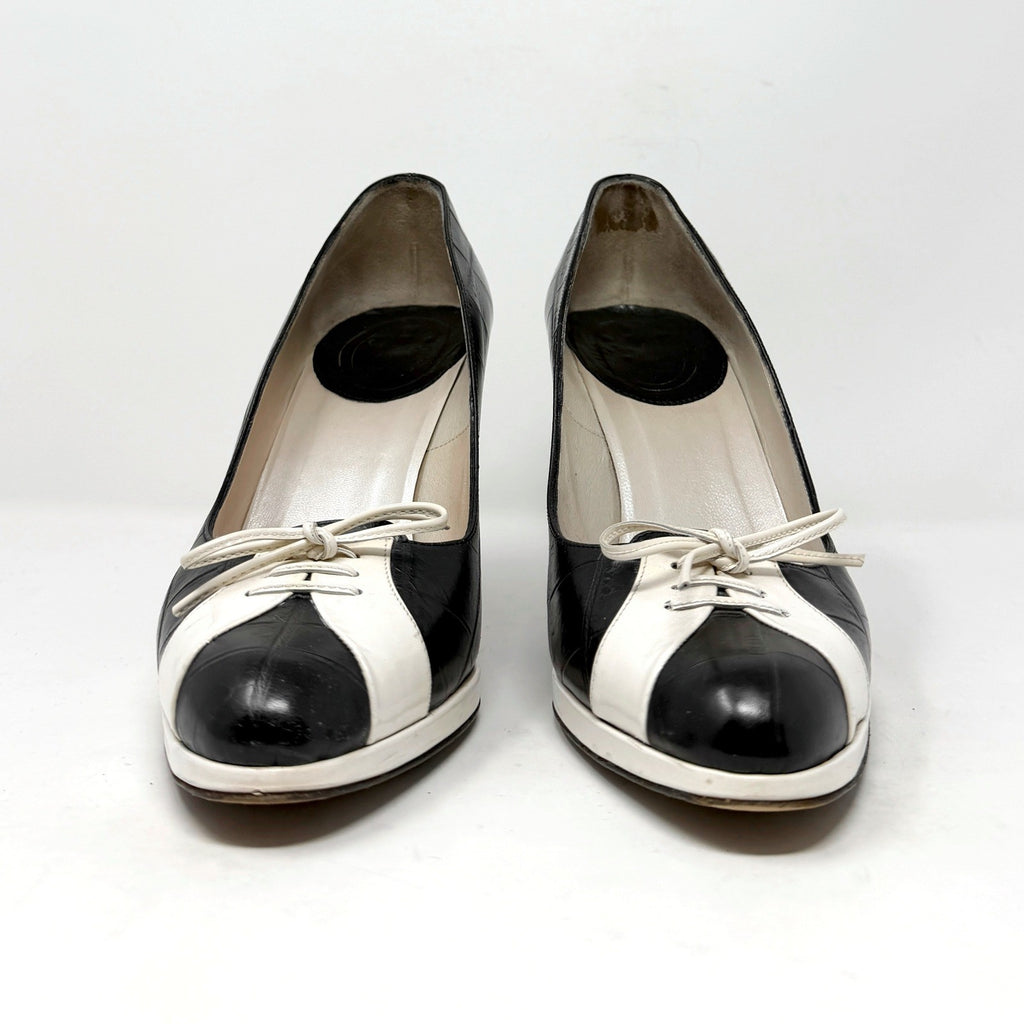 Dior Galliano Era Vintage Pumps Black White Lace-Up Sporty Heel Size 39 Italy