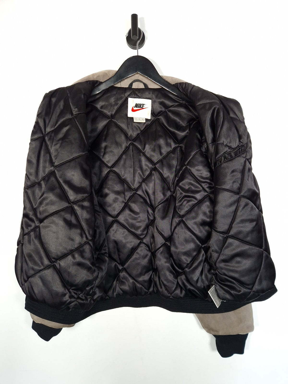 90's Nike Varsity Jacket Size Medium Oversized Black Grey Leather Wool Bomber