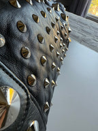 BE&D The Garbo Black Lambskin Leather Studded Bell-Shaped Satchel