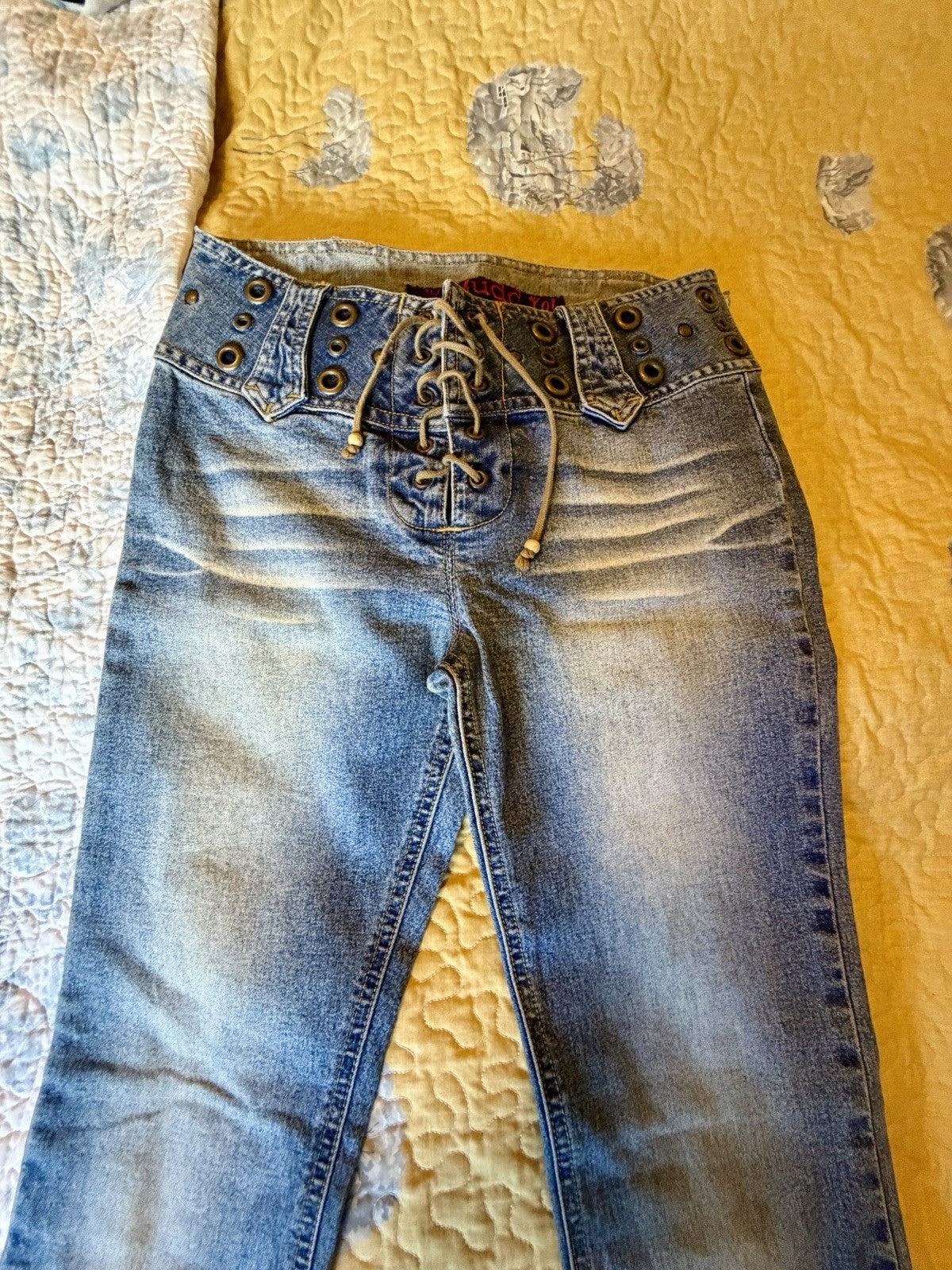 Mudd 1990s Lace Grommet Studded Low Rise Flare Jeans Size 1